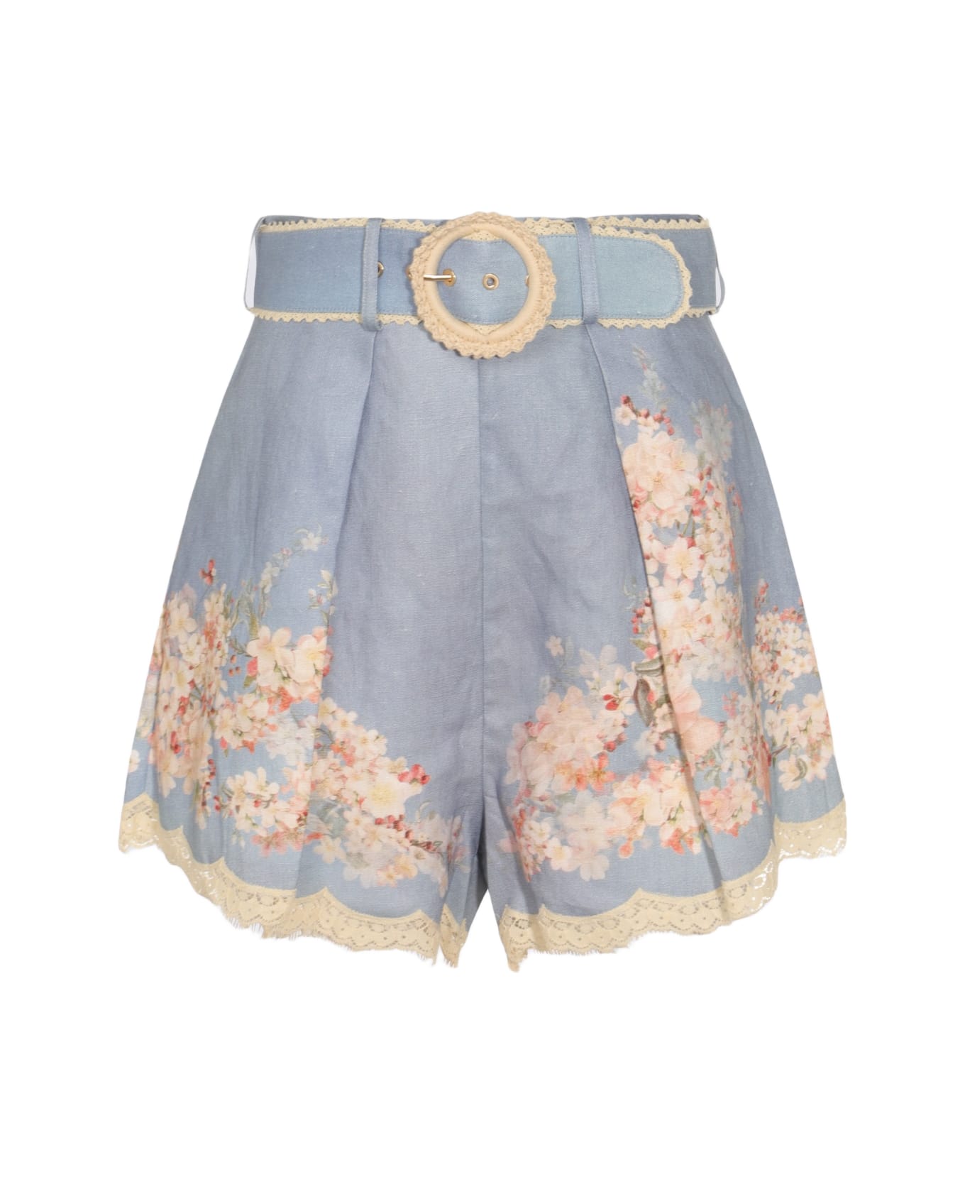 Zimmermann Light Blue Linen Shorts - TEAL BLUE BOTANICAL FLORAL