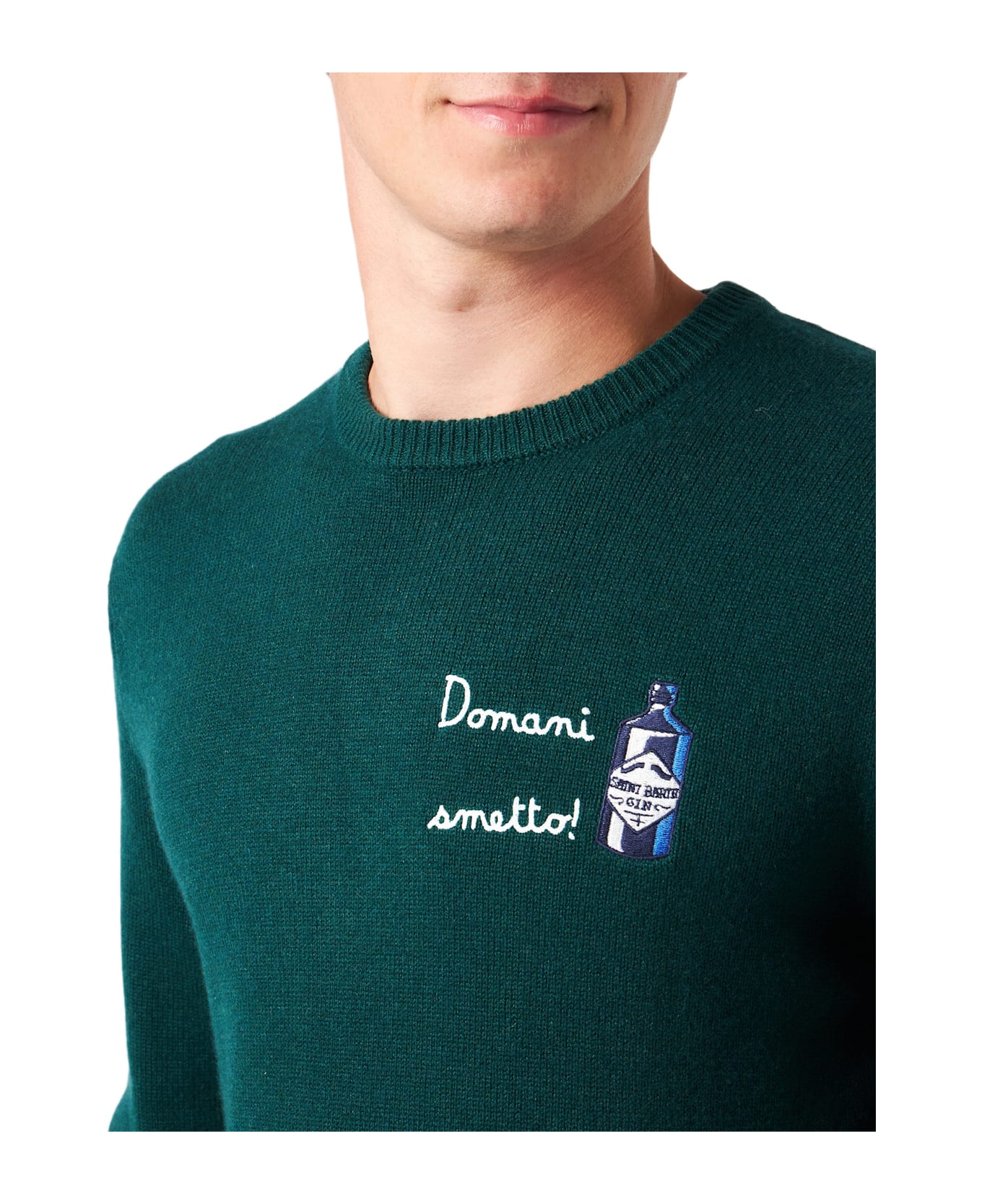 MC2 Saint Barth Man Crewneck Sweater With Domani Smetto Embroidery - GREEN