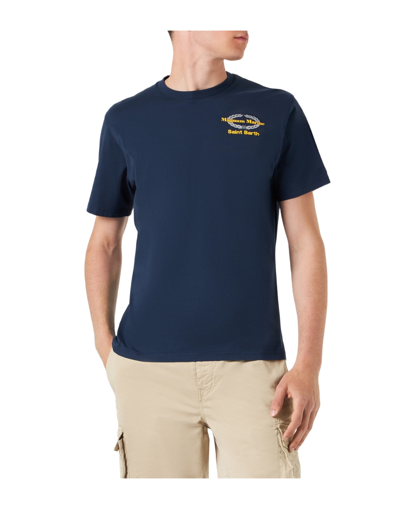 MC2 Saint Barth Man Cotton T-shirt With Magnum Marine Print | Magnum Marine Special Edition - BLUE