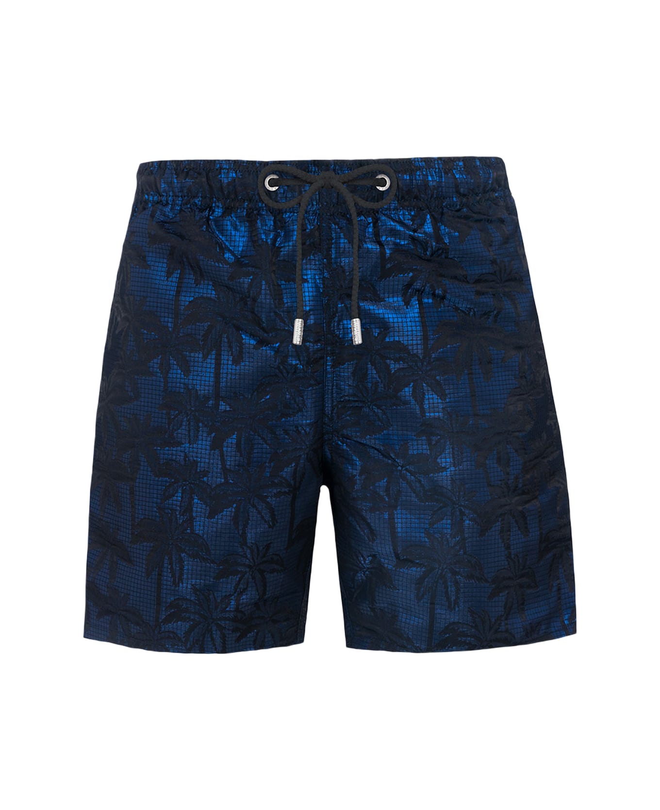 MC2 Saint Barth Man Ripstop Fabric Swim Shorts Harbour The Riviera With Palm Jacquard - BLUE