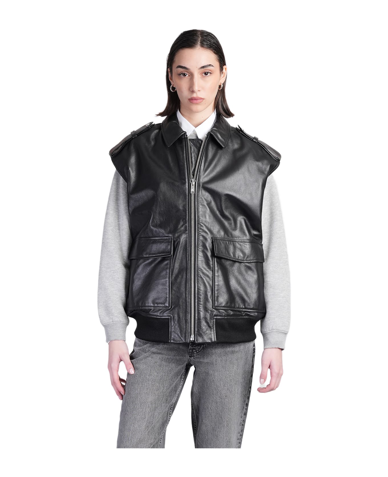 Anine Bing Sonnie Vest In Black Leather - Nero