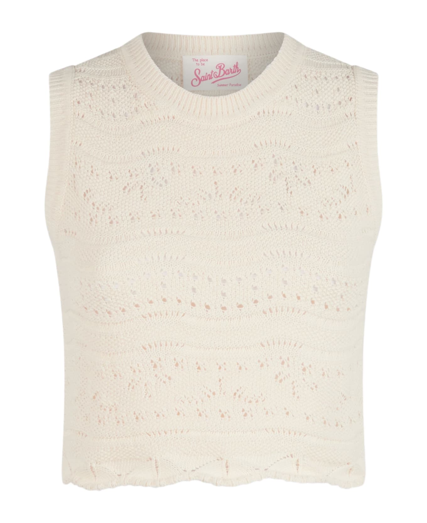MC2 Saint Barth Woman Sleeveless Cotton Knit Top Peach - WHITE