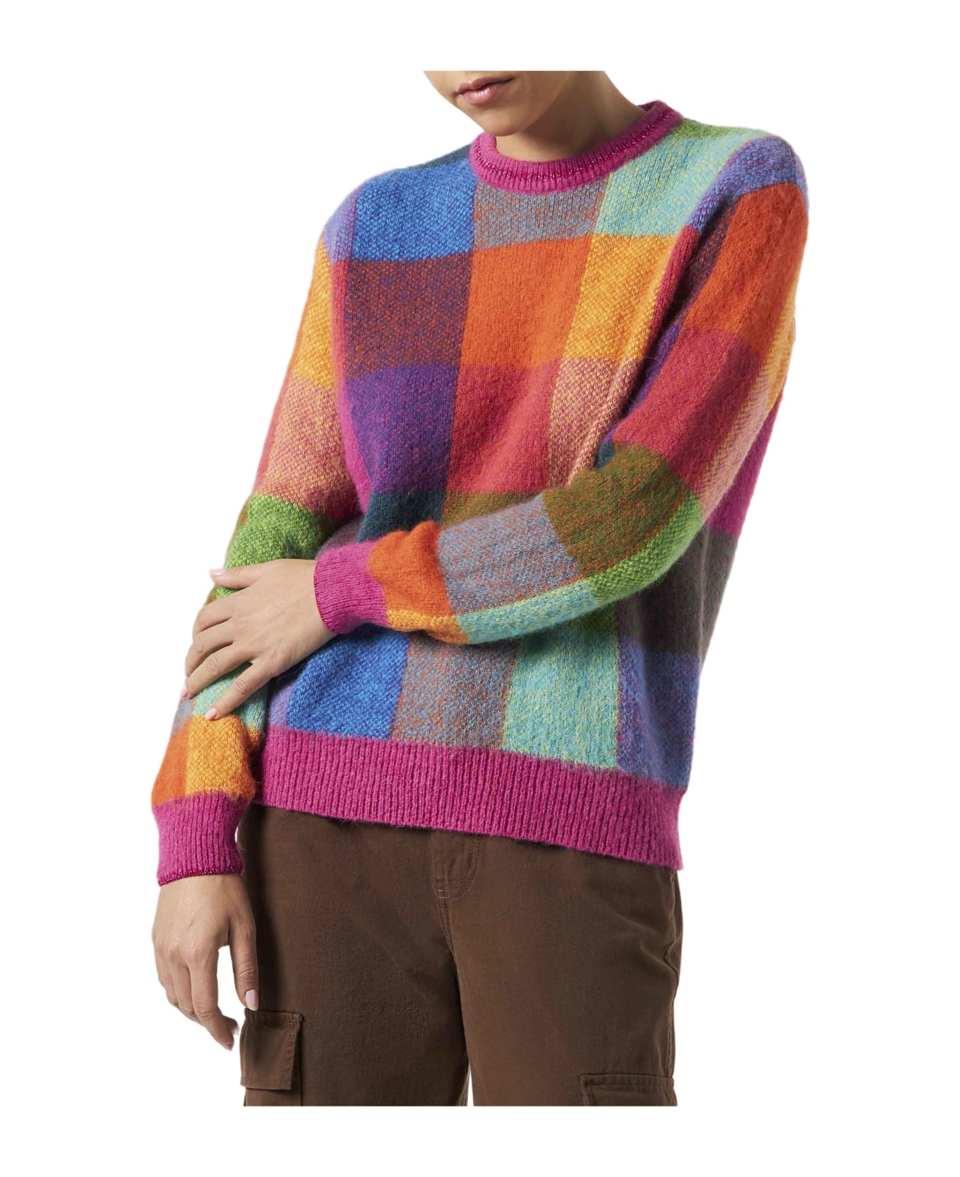 MC2 Saint Barth Woman Brushed Sweater With Check Pattern - MULTICOLOR
