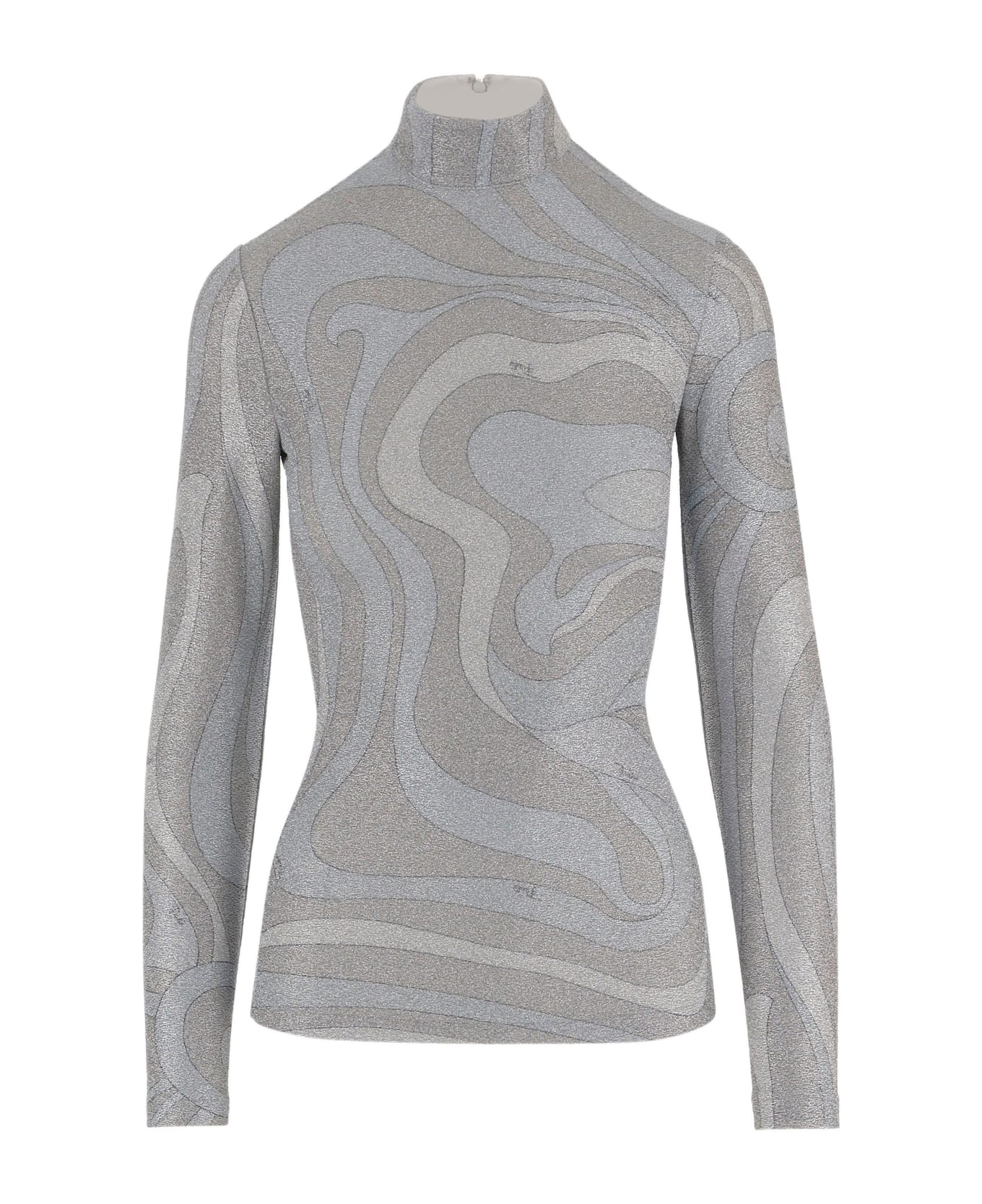Pucci Lamé Jersey Sweater With Abstract Pattern - Silver