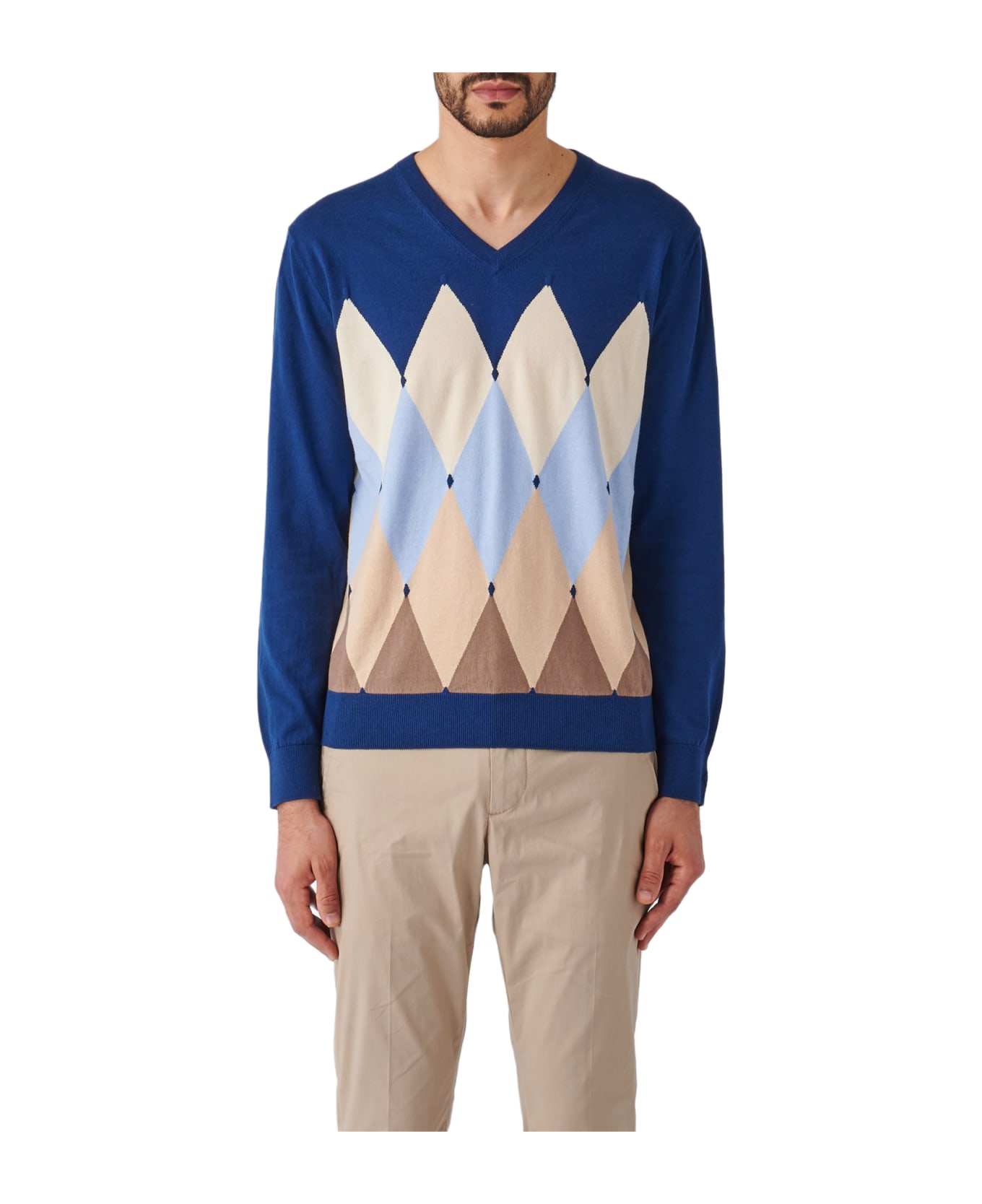 Ballantyne V Neck Pullover Sweater - BLU ROYAL ニットウェア