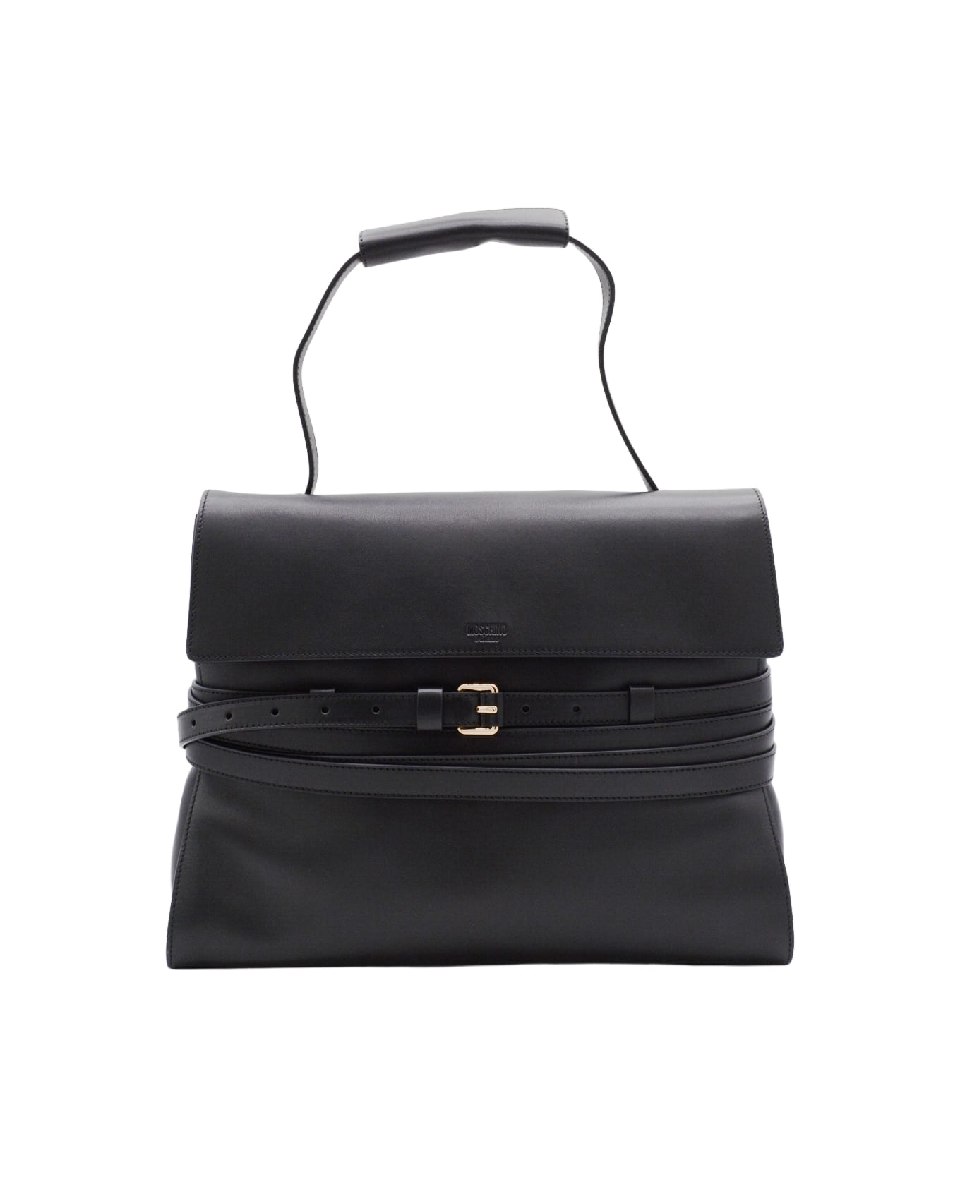 Moschino Black Leather Top Handle Bag - Black