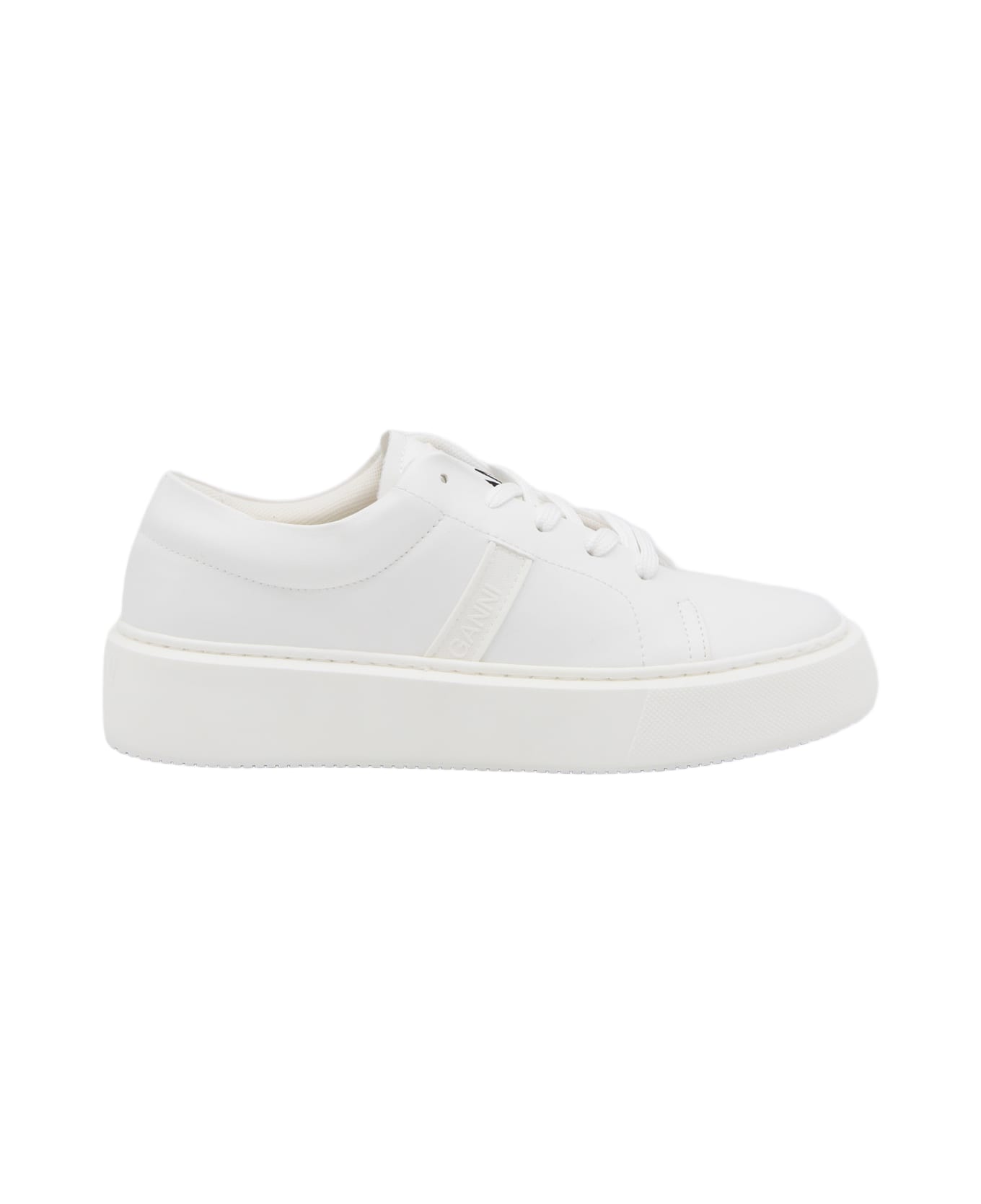 Ganni White Faux Leather Sporty Sneakers - Egret