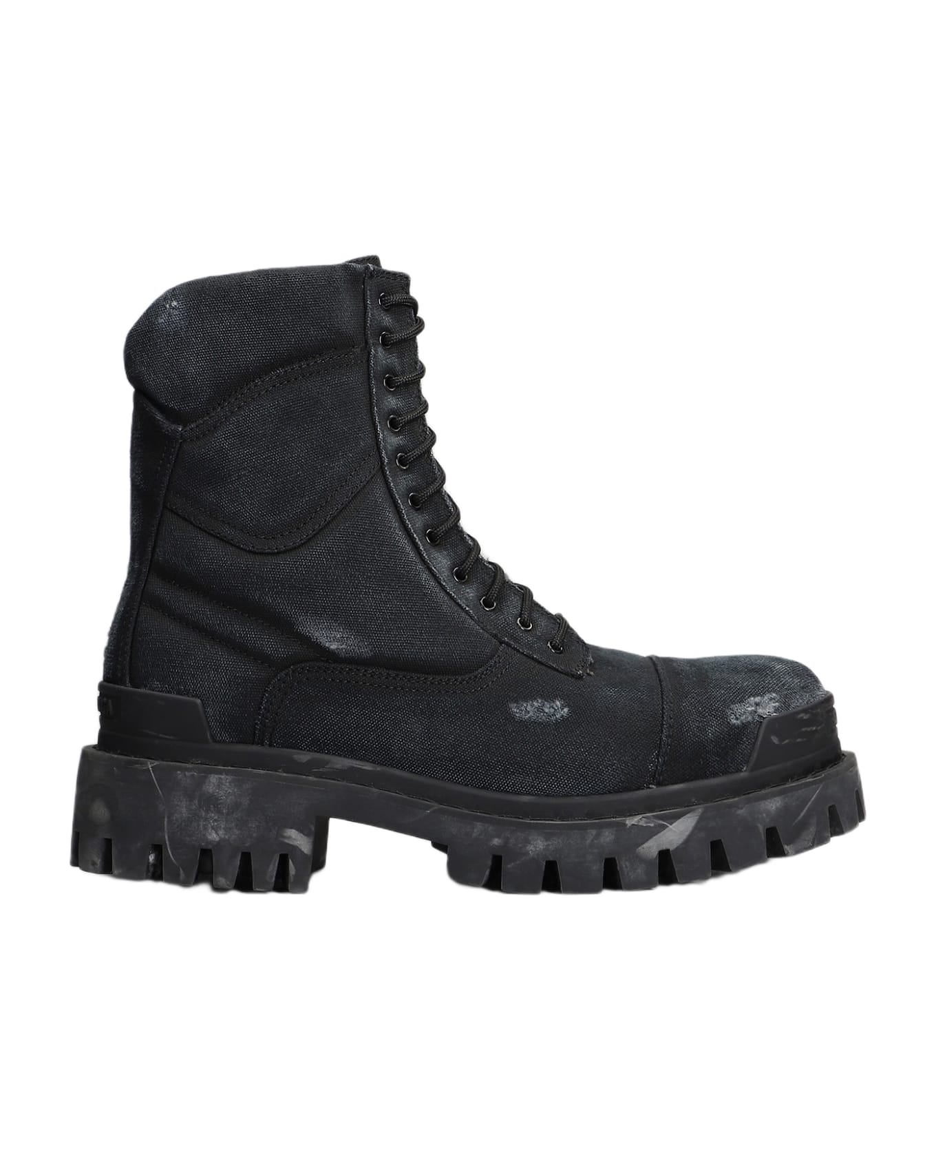 Balenciaga Combat Strike Canvas Combat Boots In Black Cotton - black
