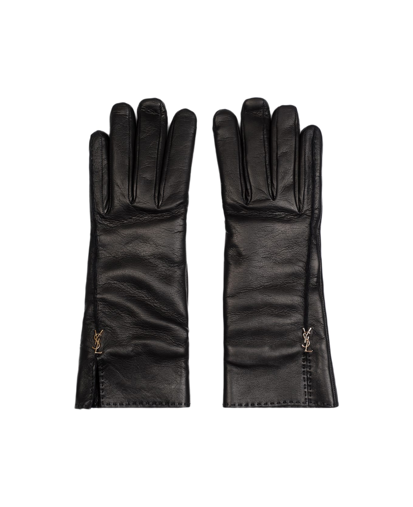 Saint Laurent Ysl Rivet Gloves - Black