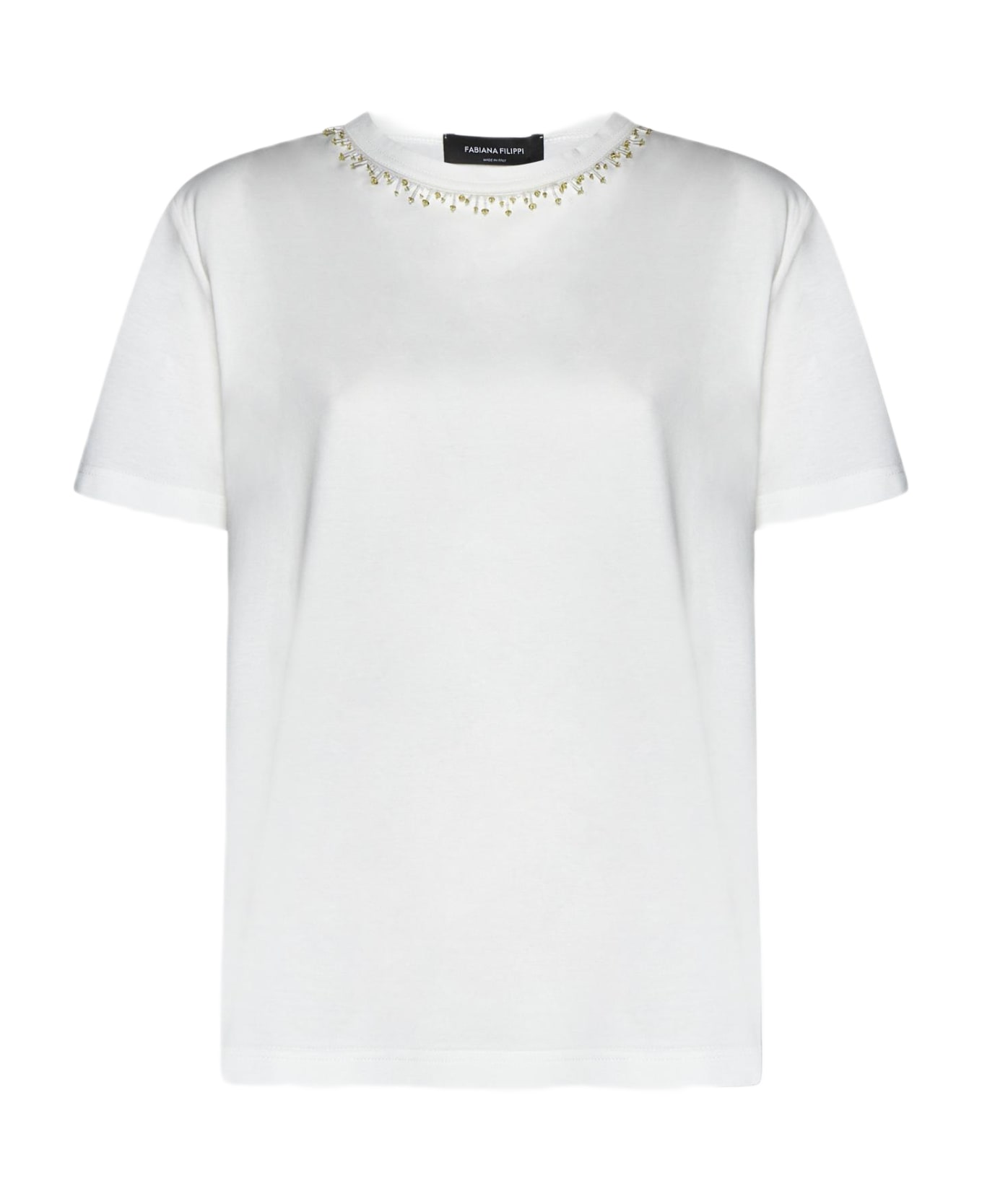 Fabiana Filippi Rhinestone Cotton T-shirt - Bianco
