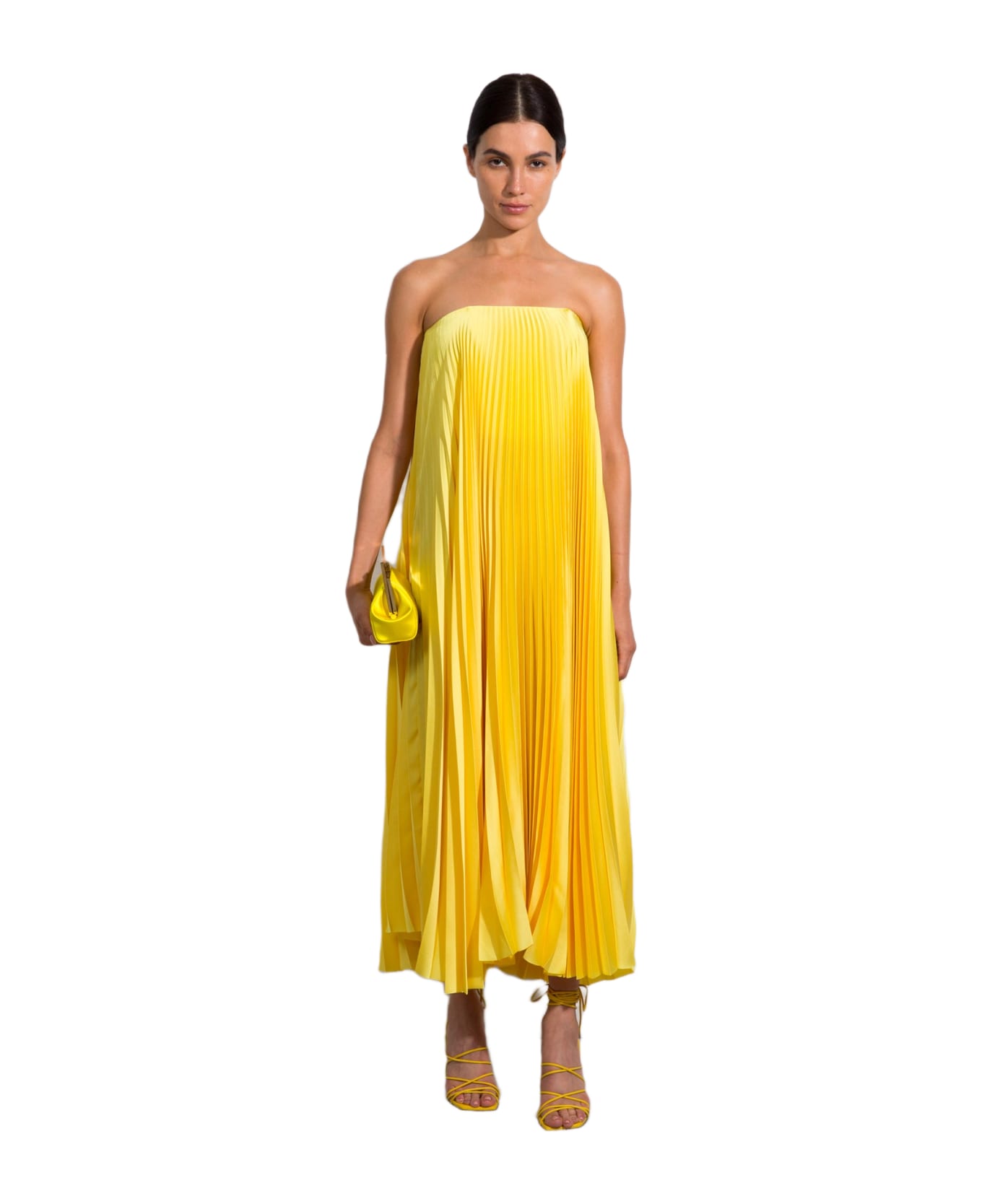 Sara Battaglia Plissé Dress - Yellow