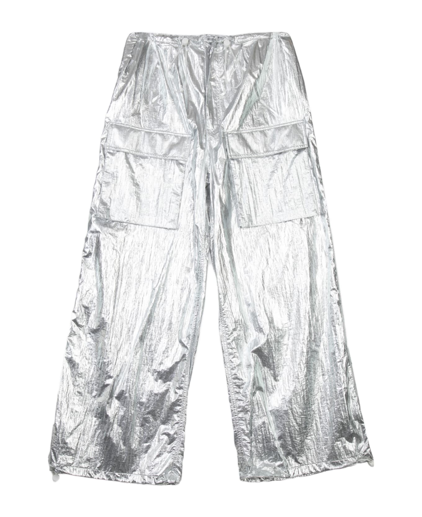 MM6 Maison Margiela Pantalone Metallic Silver Nylon Parachute Cargo Pant - Argento