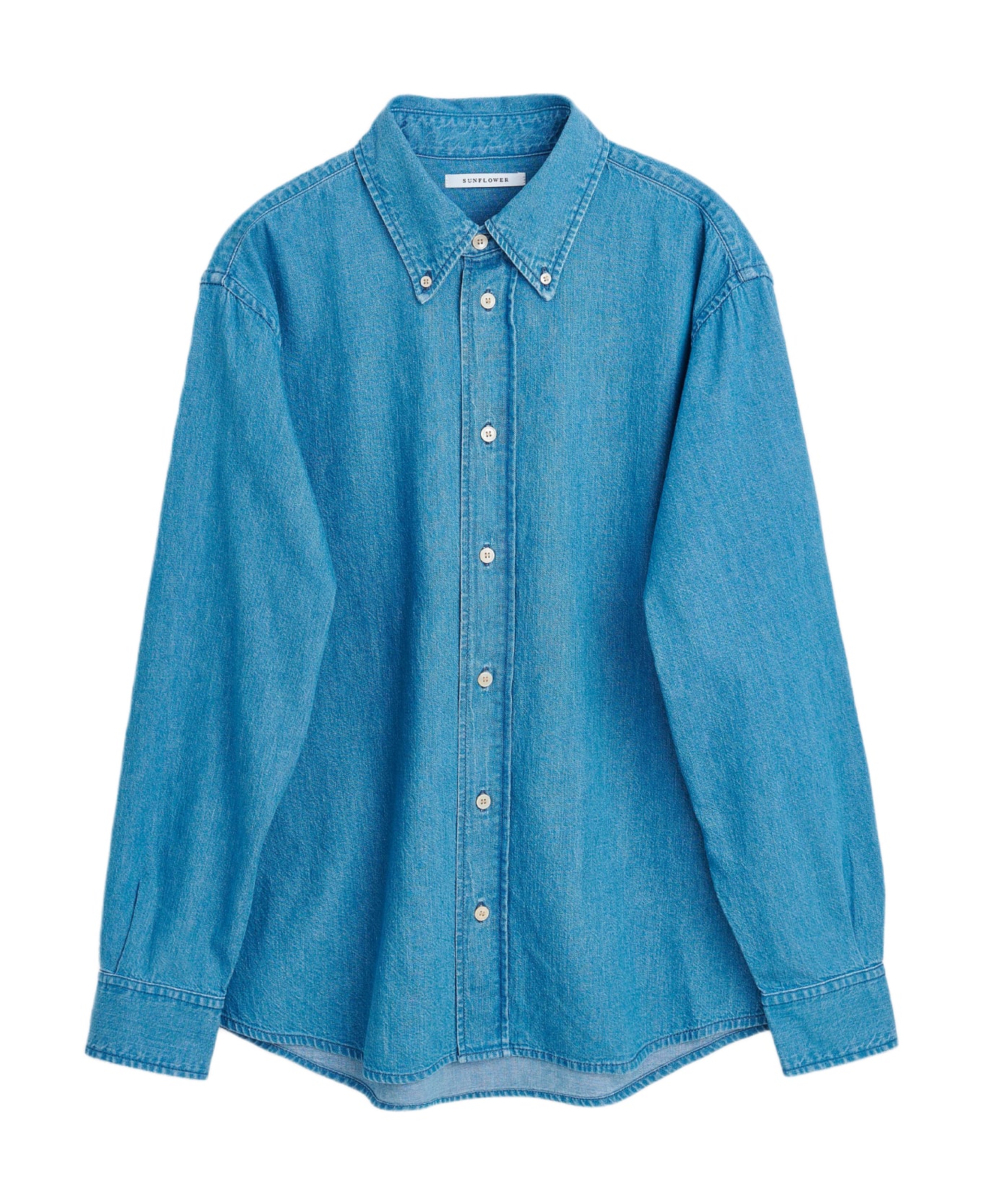 Sunflower #1189 Mid blue chambray denim shirt with long sleeves - Denim Button Down Shirt - Denim blu