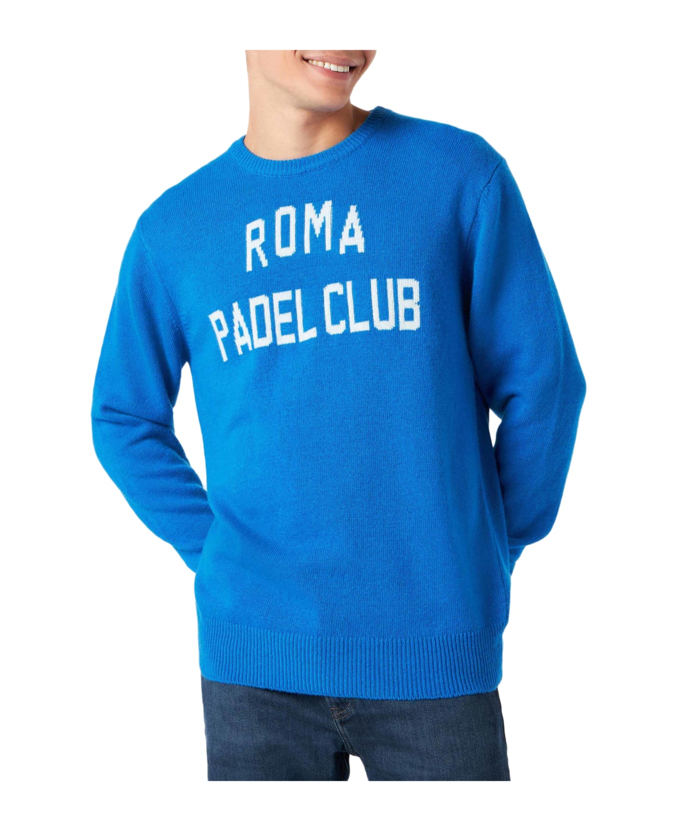 MC2 Saint Barth Man Sweater With Roma Padel Club Jacquard Print - BLUE