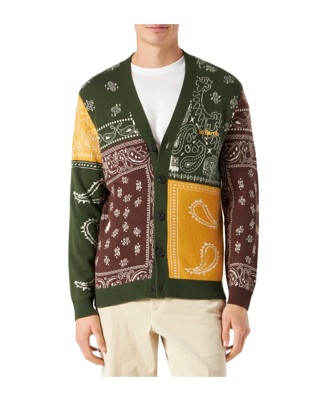 MC2 Saint Barth Man Cardigan With Bandanna Print