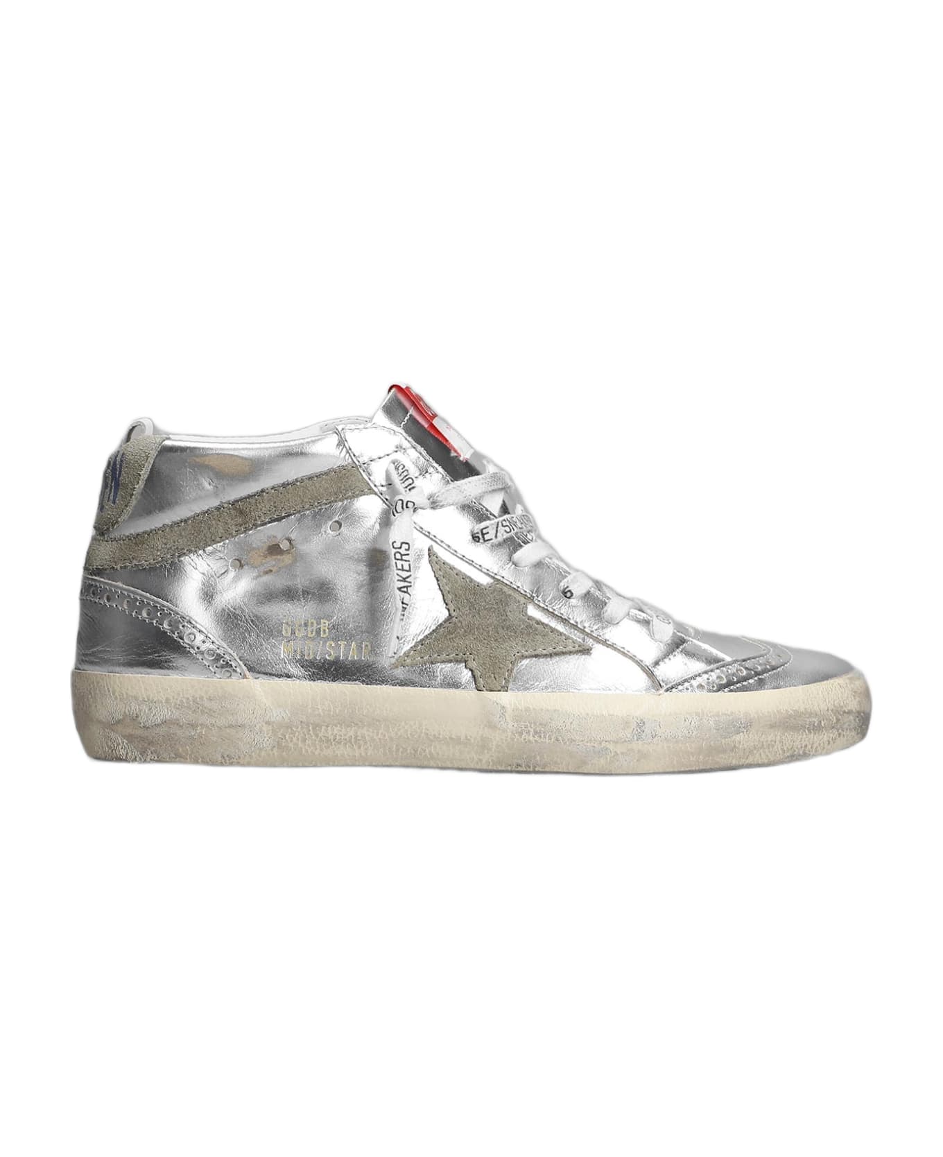 Golden Goose Mid Star Sneakers In Silver Leather - silver