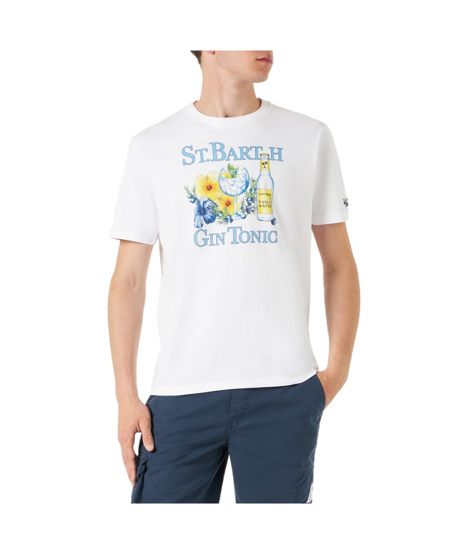 MC2 Saint Barth Man Cotton T shirt With St.barth Gin Tonic Print italist ALWAYS LIKE A SALE
