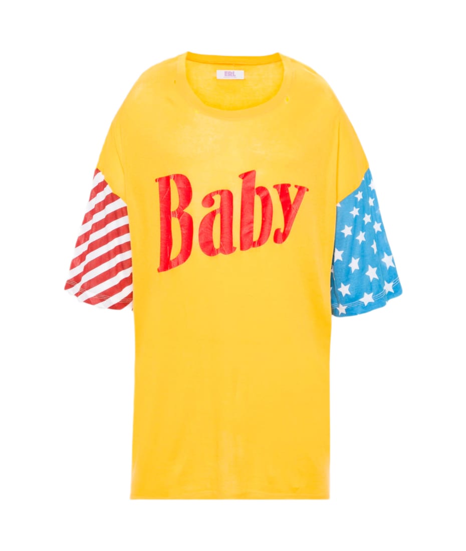 【ERL】プリントコットンTシャツ ERL Unisex Printed Light Jersey Tshirt Yellow distressed