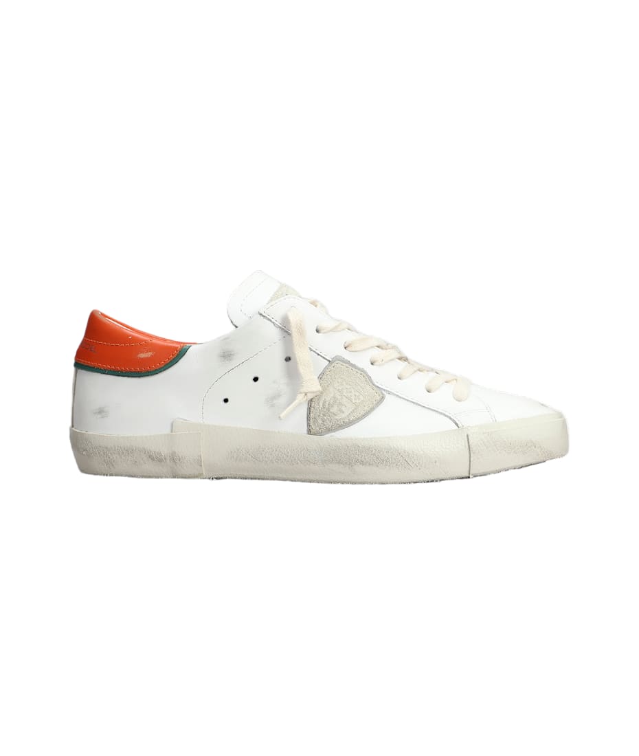 【関税込み】Prsx Low Sneakers - Philippe Model - Leather - S Prsx Sneakers: Man's White/Silver Shoes | Philippe Model Paris