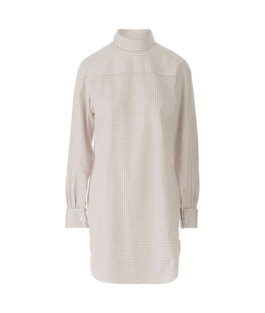 トップス dries van noten check shirt DRIES VAN NOTEN blue beige cotton silk sheer checked shirt