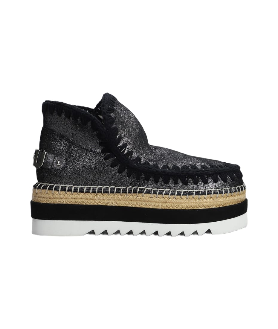 Eskimo Jute Eva Low Heels Ankle Boots In Black Glitter