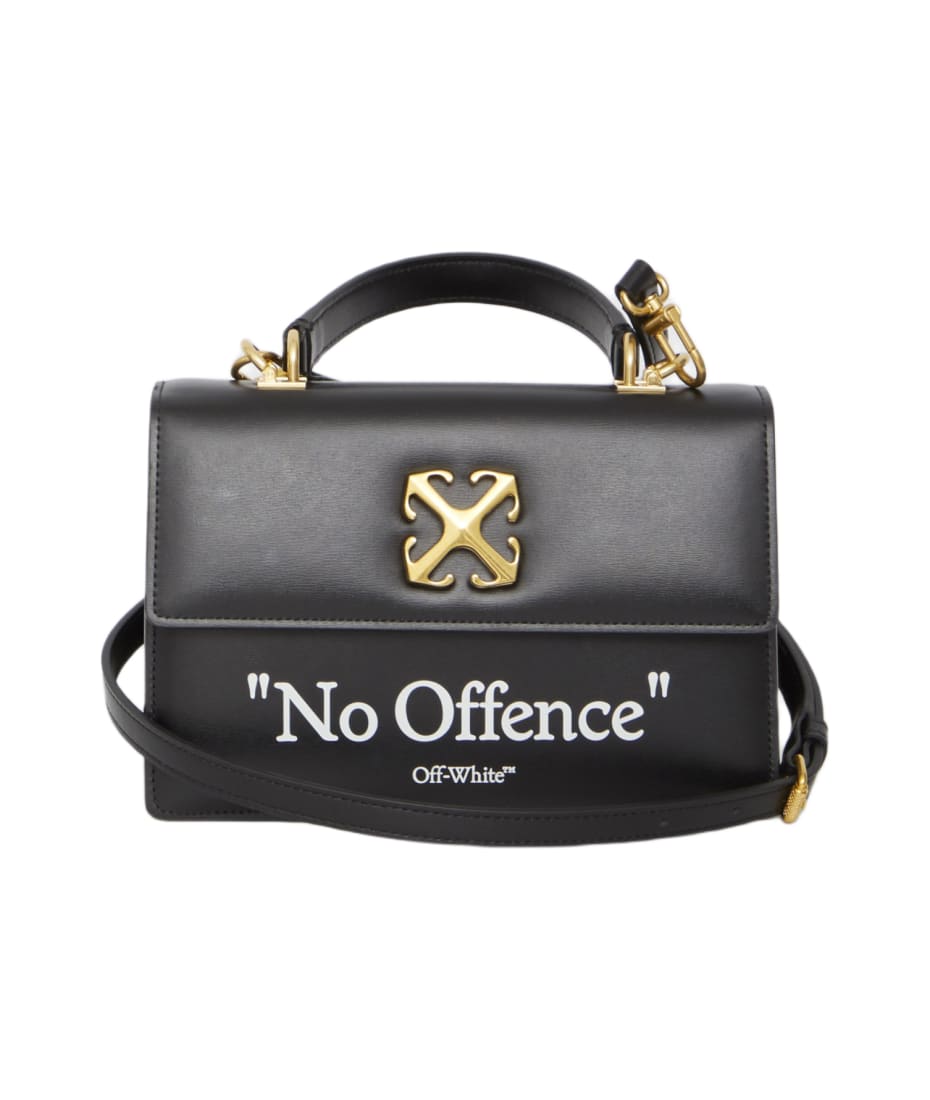 Off-White Jitney 2.8 Quote Leather Top Handle Bag Black White