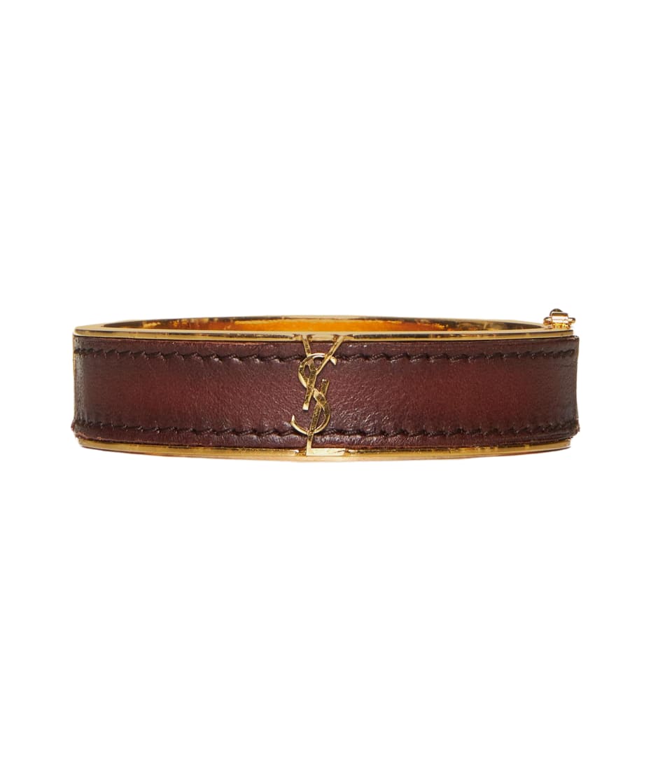 Saint Laurent Leather And Metal Bracelet - DARK BROWN CHOCO