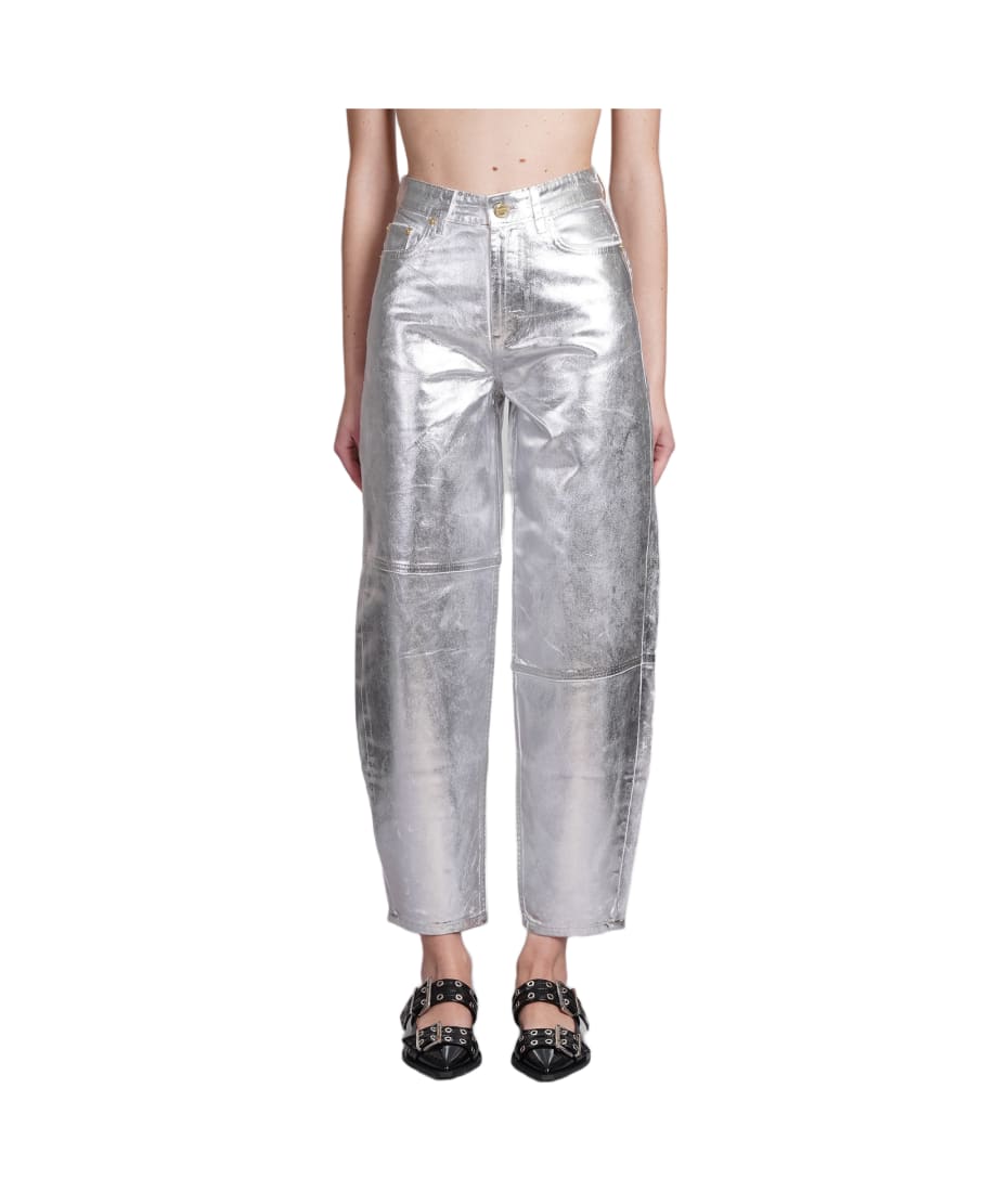 Ganni Jeans In Silver Cotton | italist