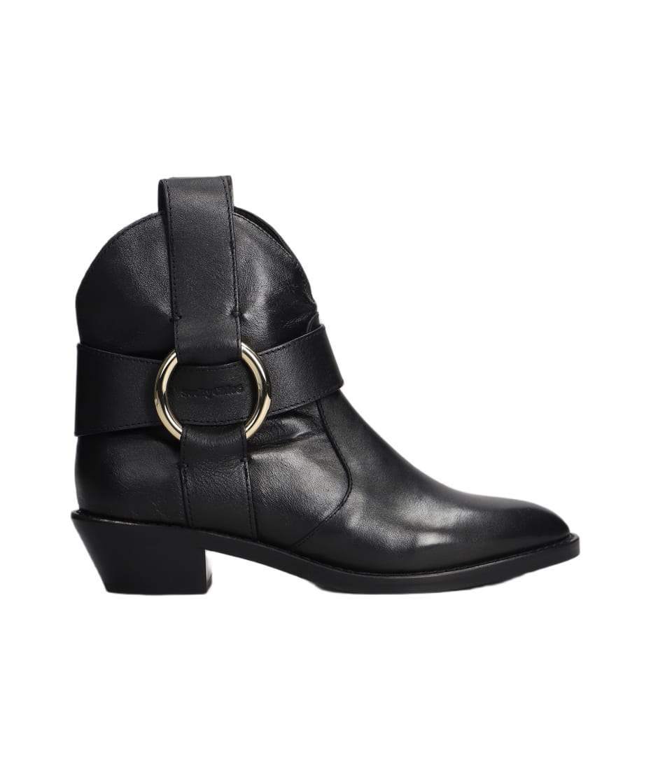 See by Chloe New Ring Line Texan Ankle Boots In Black Leather italist ALWAYS LIKE A SALE