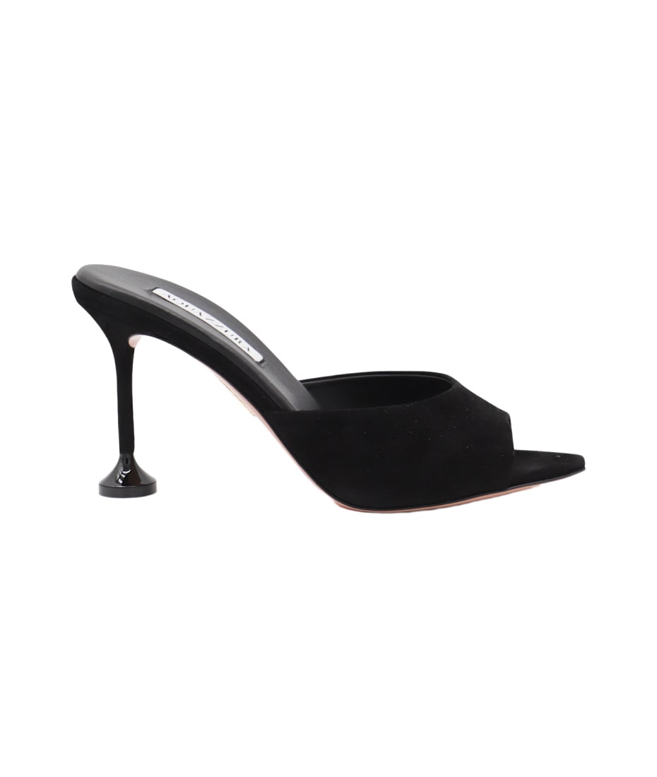 サンダル・ミュール AQUAZZURA BLACK LEATHER BISOUS 85 SANDALS Aquazzura Black Leather Bisous Mule 85 Sandals | italist