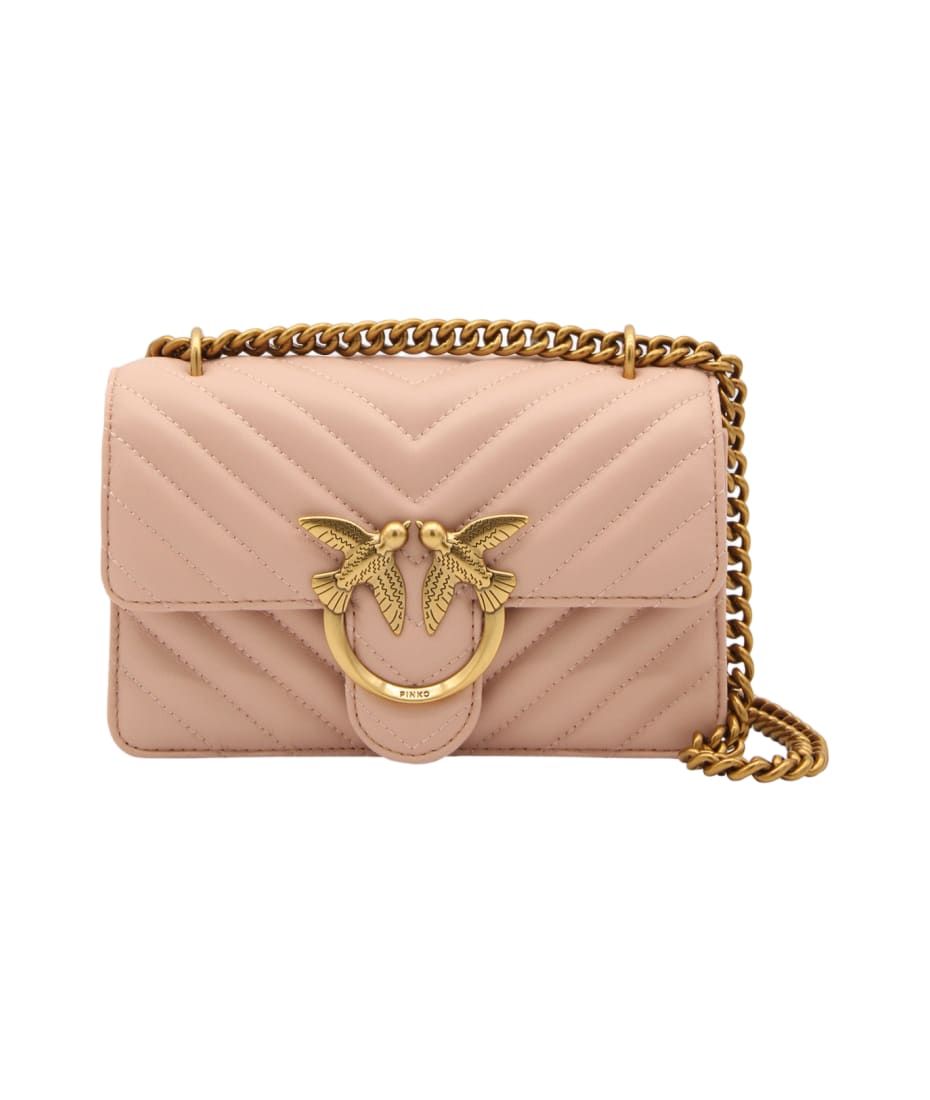 Pinko Light Pink Leather Love Mini Icon Simply Shoulder Bag