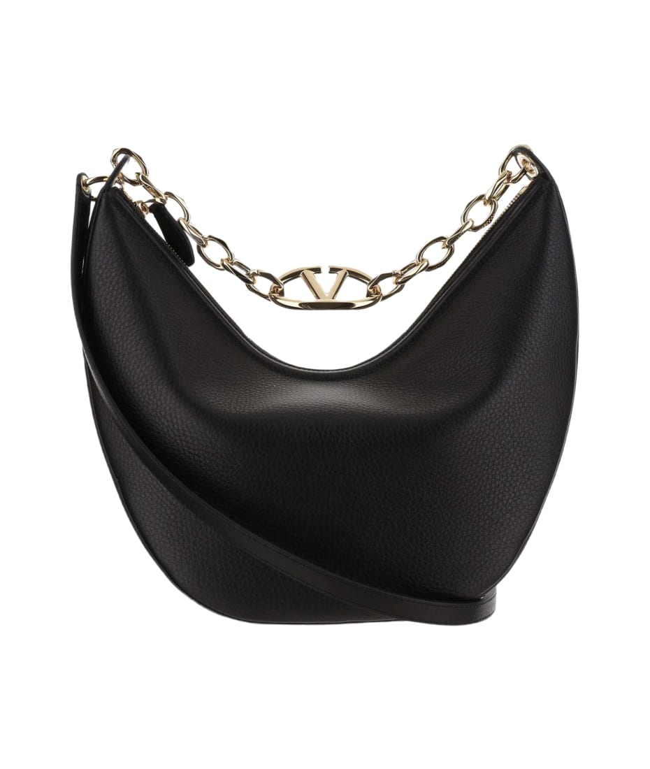 ショルダーバッグ・ポシェット VALENTINO BLACK LEATHER MEDIUM HOBO VLOGO MOON SHOULDER BAG Valentino Black Leather Medium Hobo Vlogo Moon Shoulder Bag