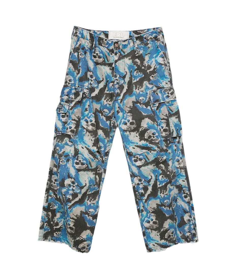 ERL UNISEX SKULL CARGO PANTS WOVEN サイズM ERL Unisex Skull Cargo Pants Woven Blue camouflage cargo
