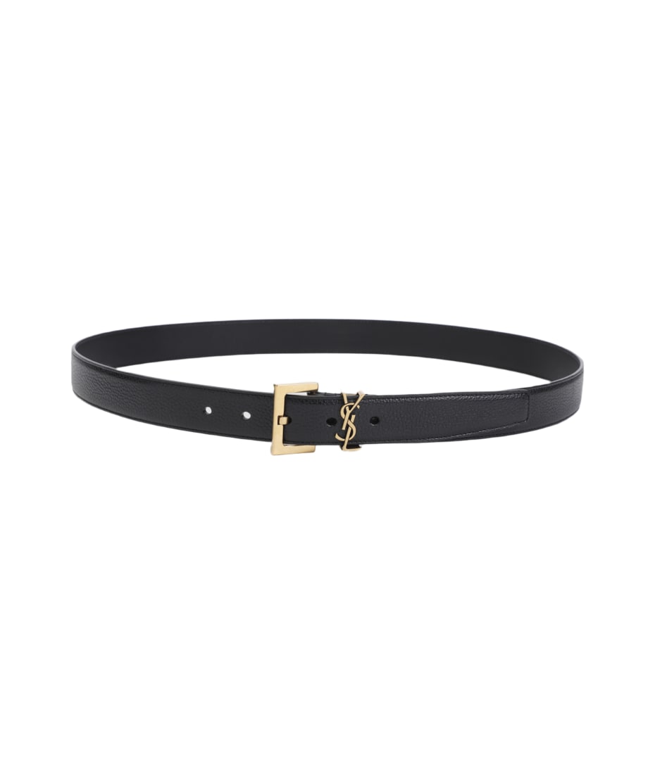 Yves Saint Laurent ブラックベルト YVES SAINT LAURENT Square Buckle Leather Belt Black Size 75