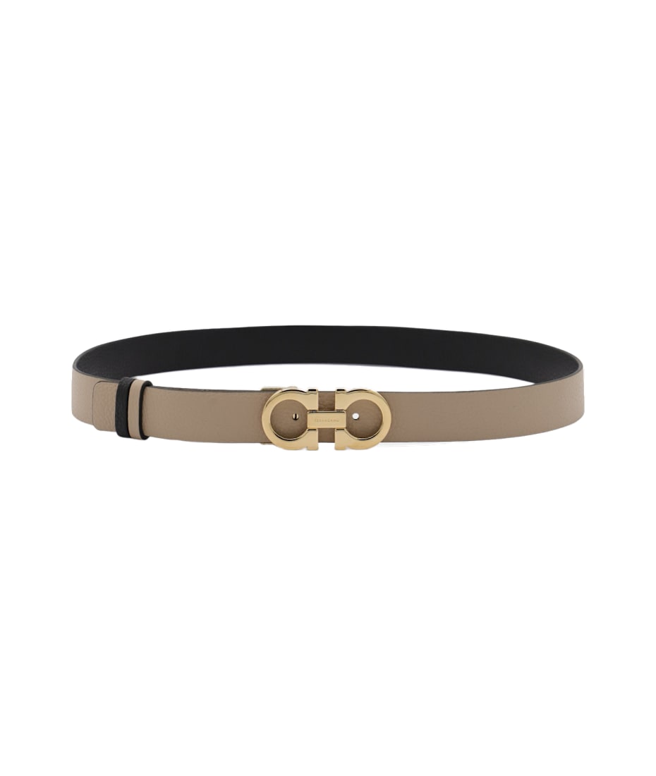 ベルト FERRAGAMO Woman Belt Black 230363 NERO BEIGE Ferragamo Beige And Black Leather Gancini Belt | italist