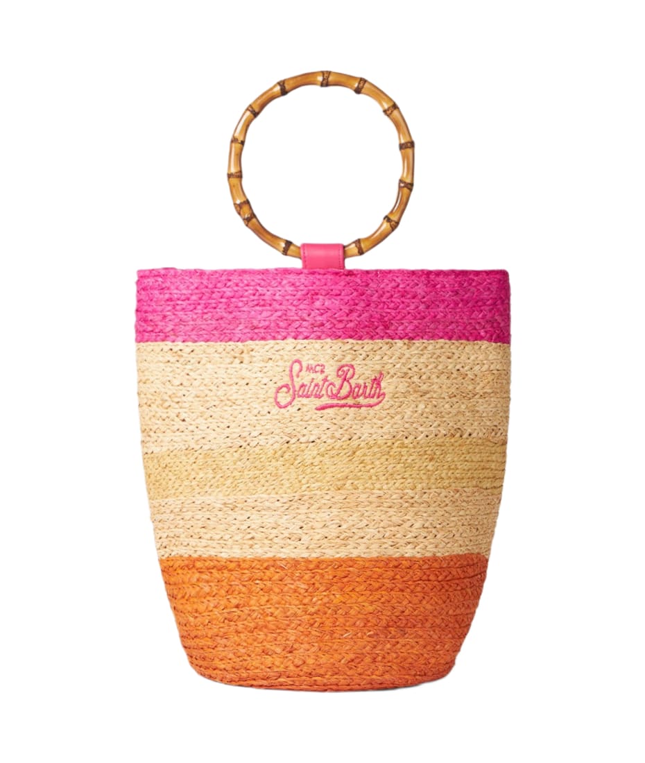 MC2 Saint Barth Raffia Multicolor Bucket Bag With Bamboo Handles