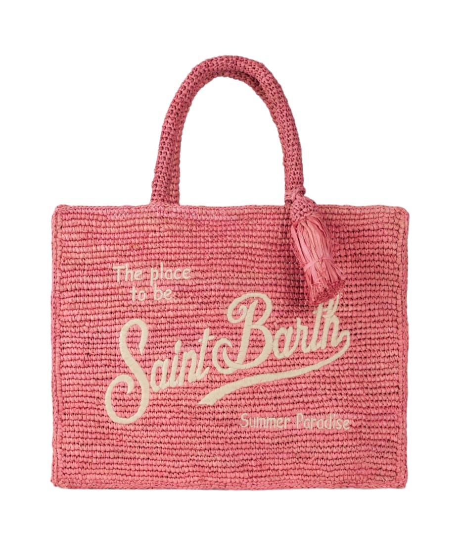 MC2 Saint Barth Pink Colette Raffia Handbag With Embroidery italist ALWAYS LIKE A SALE
