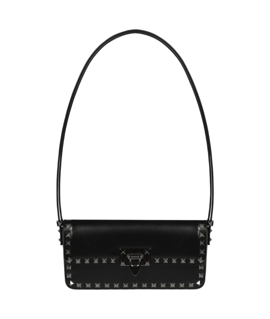 【関税&送料込】Valentino Garavani Black Leather Rockstud Cr Valentino Garavani Black Leather Rockstud Shoulder Bag