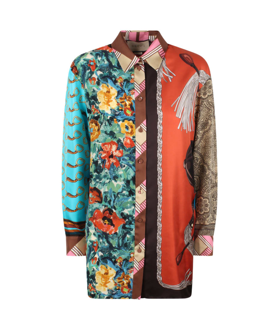 Gucci Heritage Patchwork Print Silk Shirt - Multicolour