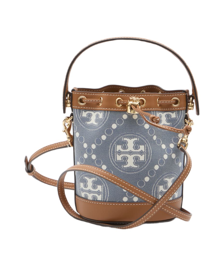 Tory Burch T Monogram Denim Mini Bucket Bag | italist