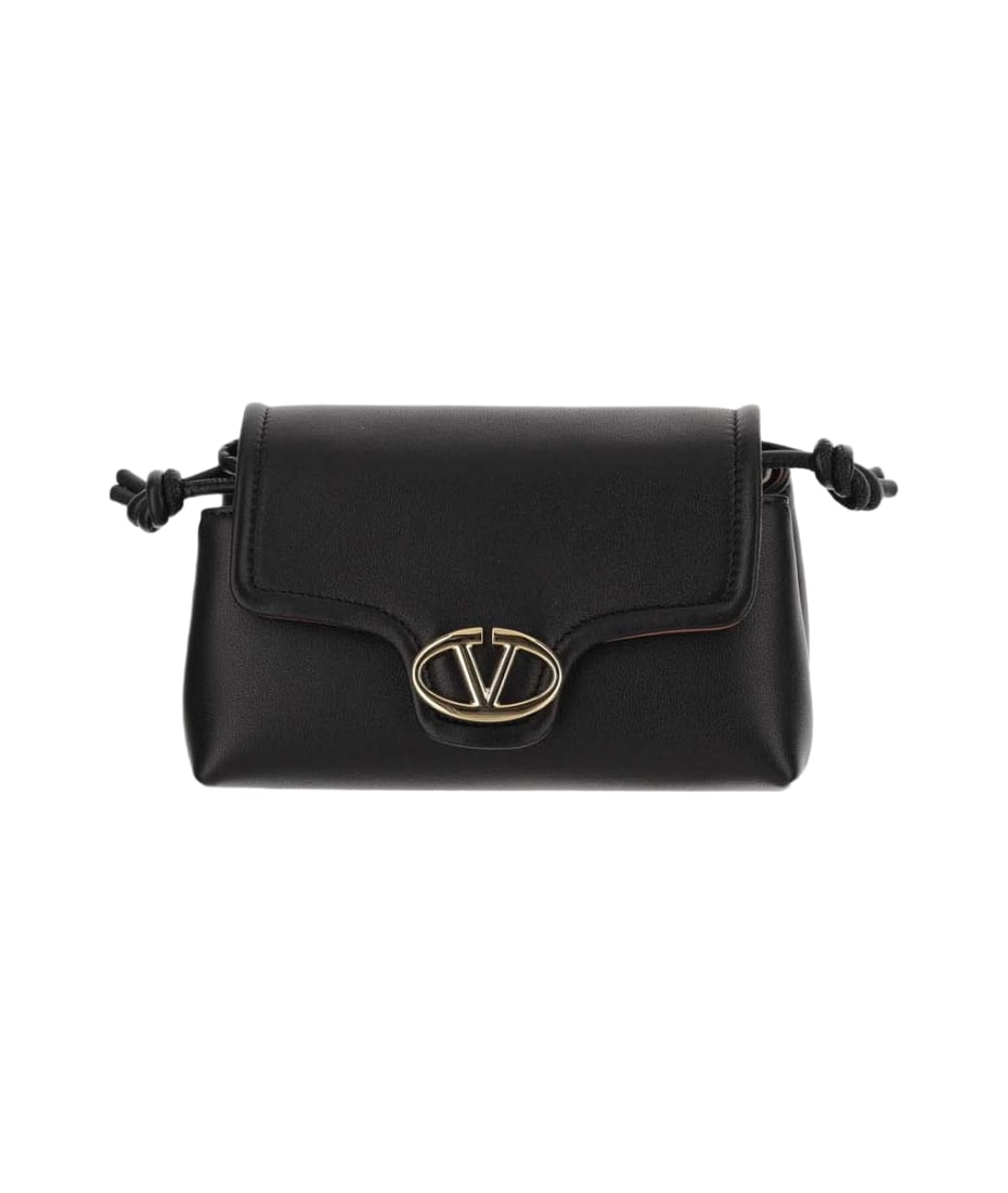 ショルダーバッグ・ポシェット VALENTINO BLACK LEATHER VLOGO CROSSBODY BAG Valentino Garavani Black Leather Vlogo Crossbody Bag