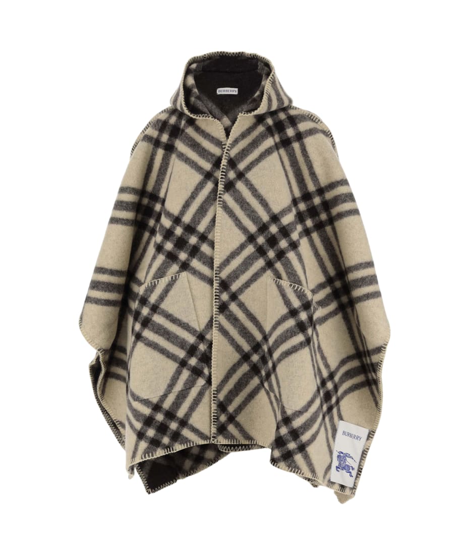 Burberry Wool Cape With Check Pattern | italist