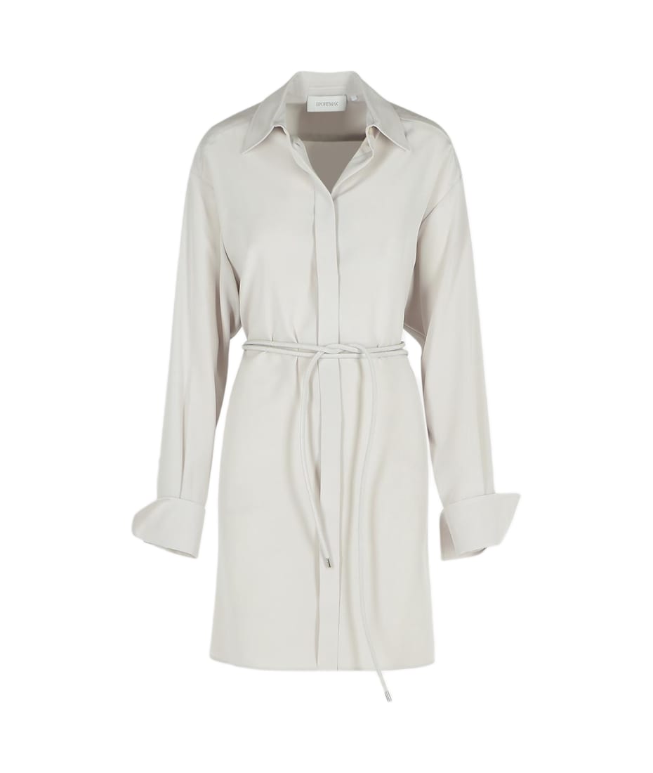 【送料&関税込】SportMax eolie Grey Silk Dress Oversized stretch-silk shirt dress, silver | Sportmax