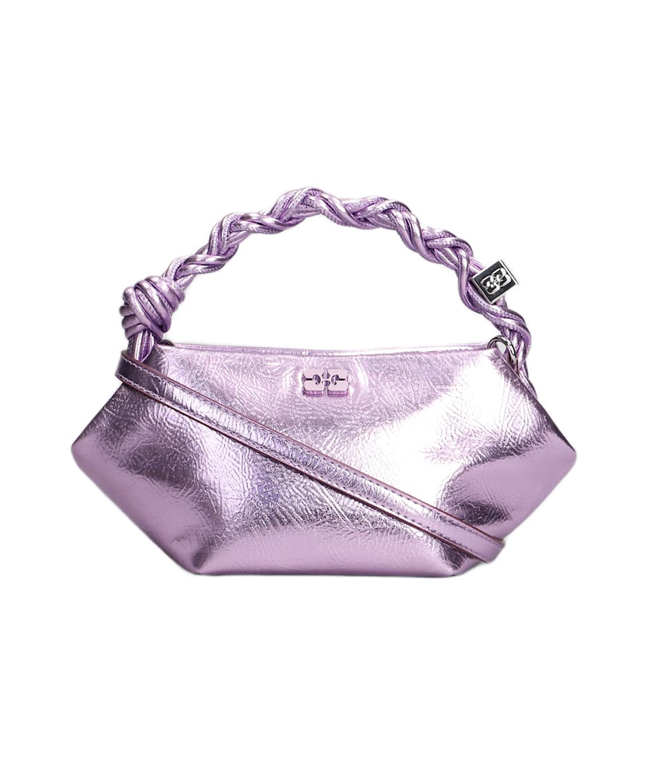 Ganni Bou Bag Mini Metal Hand Bag In Rose-pink Leather