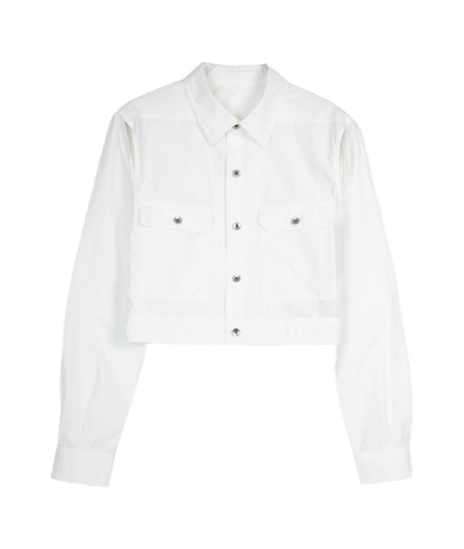 DRKSHDW Cape Sleeve Cropped Outershirt White Poplin Cotton Outershirt - Cape Sleeve Cropped Outershirt - White