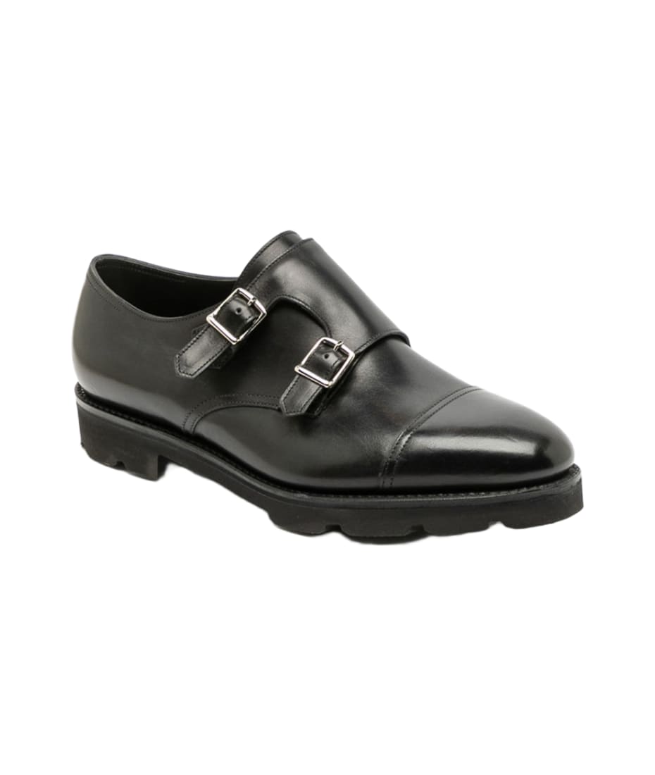 John Lobb William Black Calf Monk Strap Shoe With Walking Sole Men