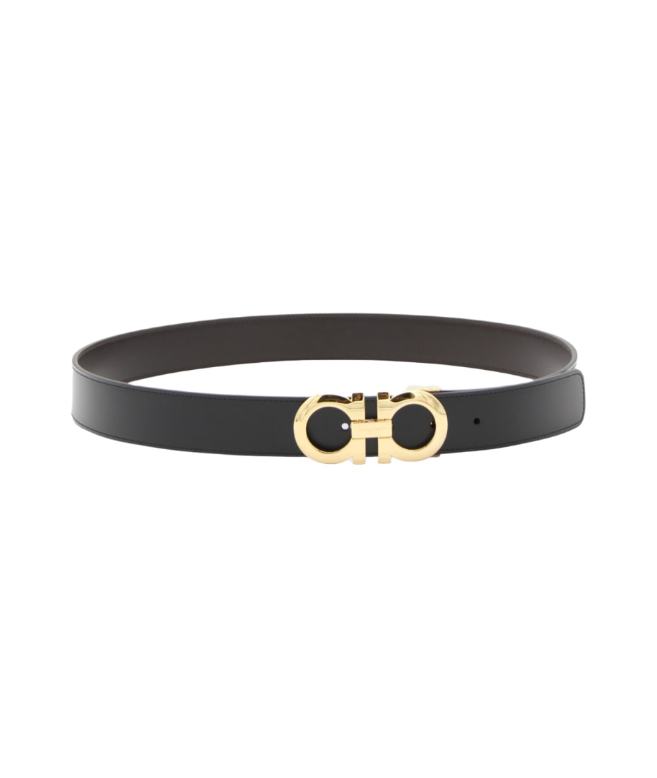 FERRAGAMO Black LEATHER GANCINI BELT