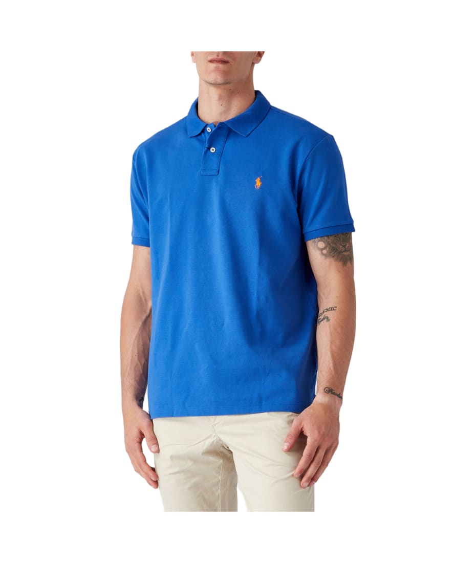 Iris Blue And Orange Slim fit Piquet Polo Shirt