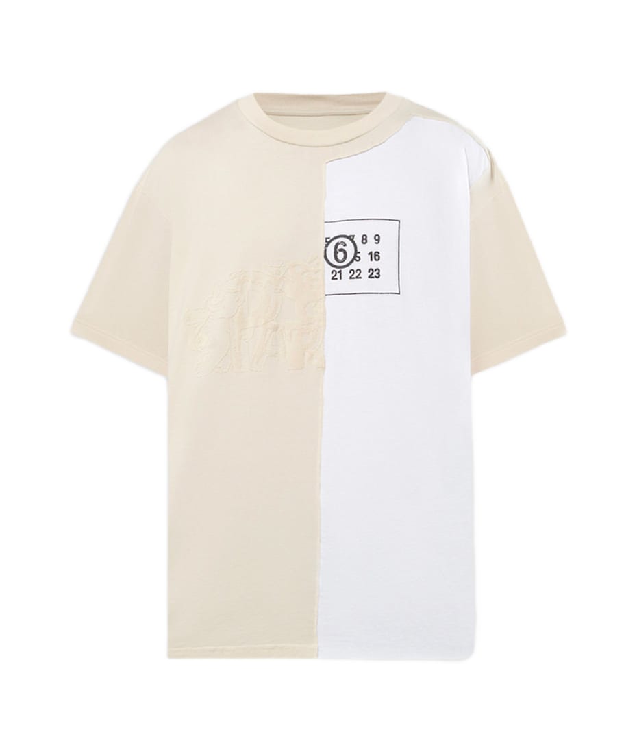 MM6 Maison Margiela T-shirt White and beige patchwork t-shirt with 