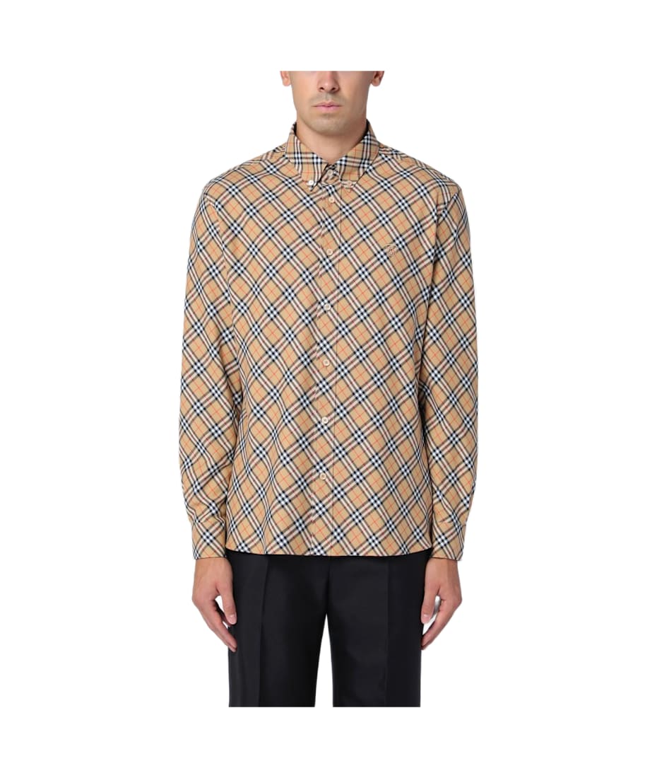 Burberry Beige Button down Shirt With Check Pattern italist ALWAYS LIKE A SALE